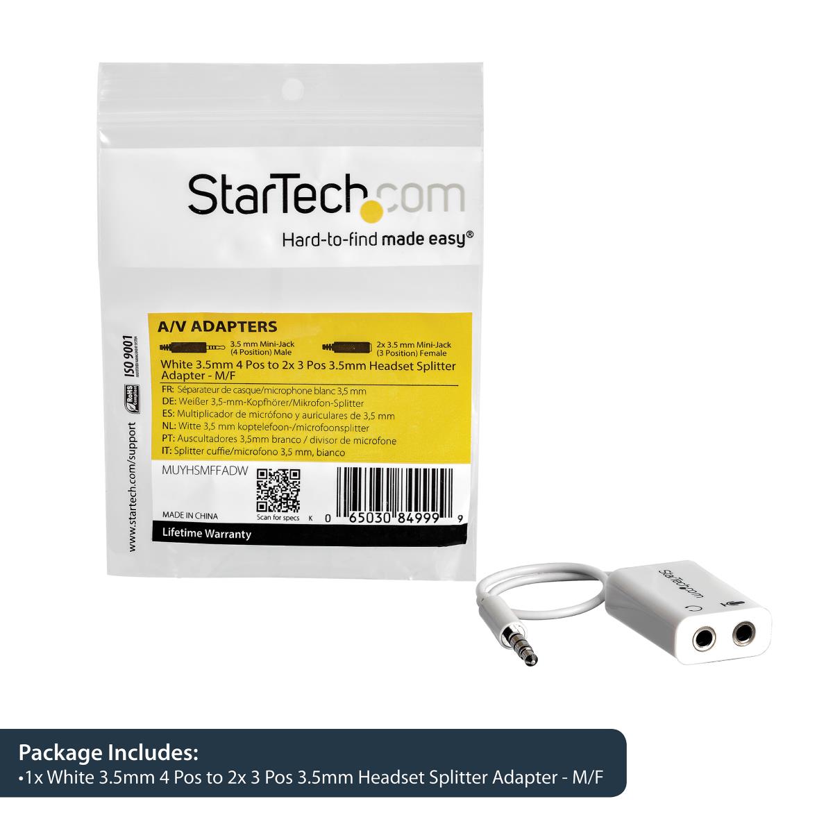 Headphone Microphone Splitter - 4 Pin To 2x 3 Pin 3.5mm Splitter