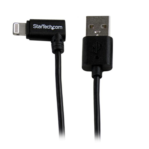 Angled Black Apple 8-pin Lightning Connector To USB Cable For iPhone / iPod / iPad 2m