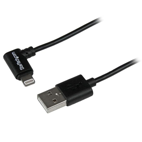 Angled Black Apple 8-pin Lightning Connector To USB Cable For iPhone / iPod / iPad 2m