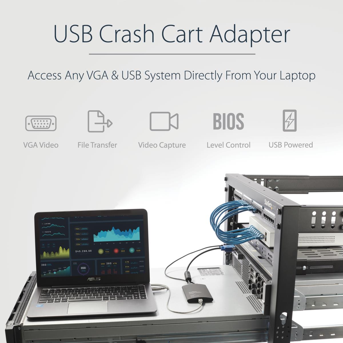 KVM Console To Laptop USB 2.0 Portable Crash Cart Adapter With File Transfer