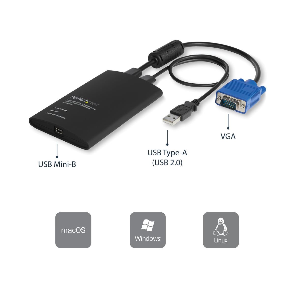 KVM Console To Laptop USB 2.0 Portable Crash Cart Adapter With File Transfer