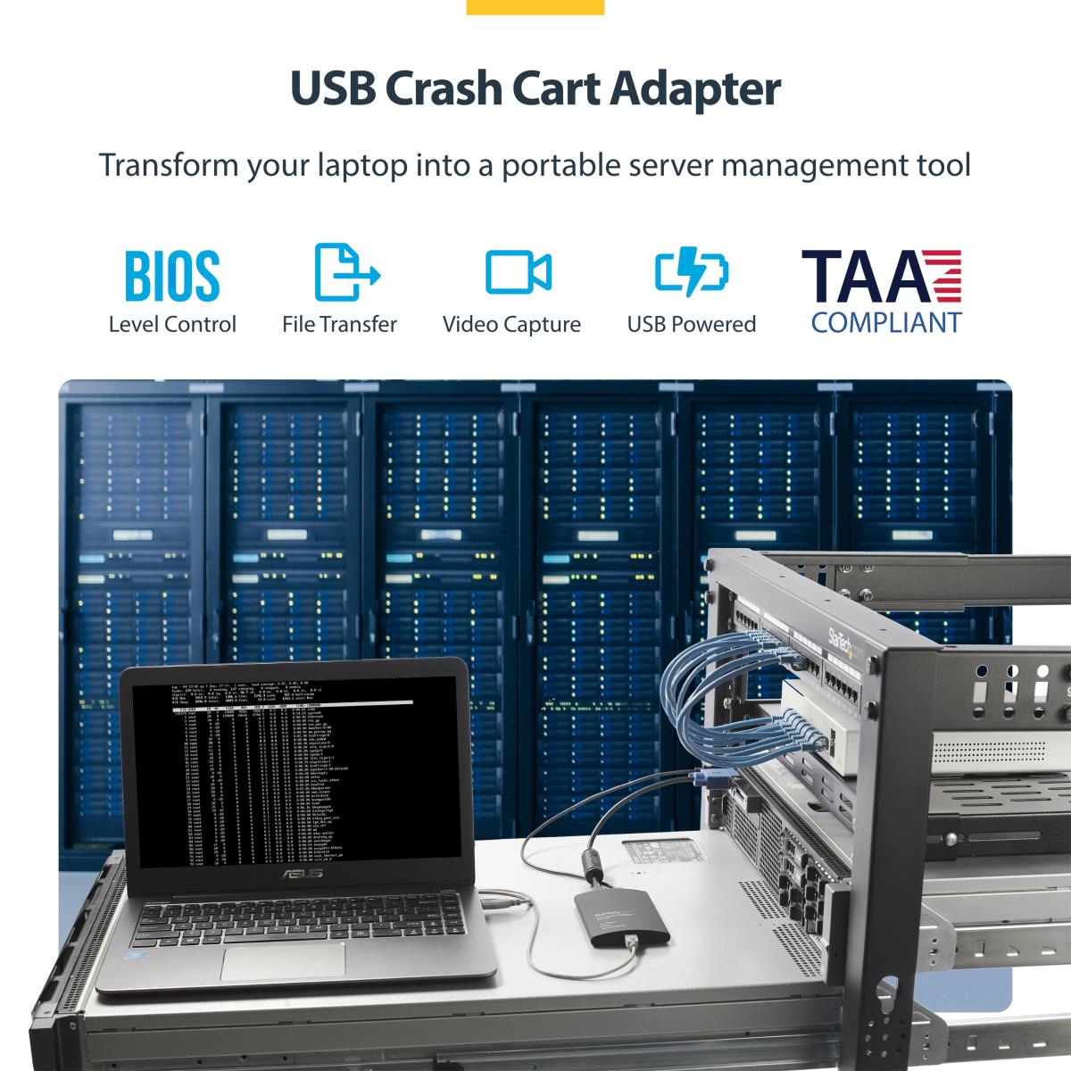 KVM Console To Laptop USB 2.0 Portable Crash Cart Adapter With File Transfer