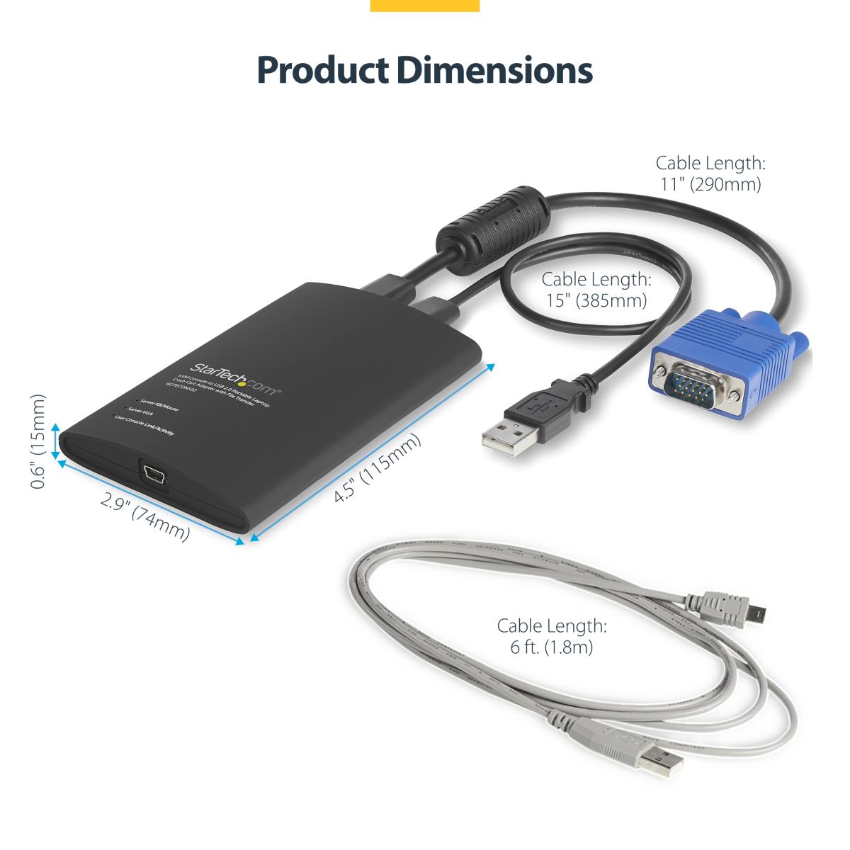 KVM Console To Laptop USB 2.0 Portable Crash Cart Adapter With File Transfer