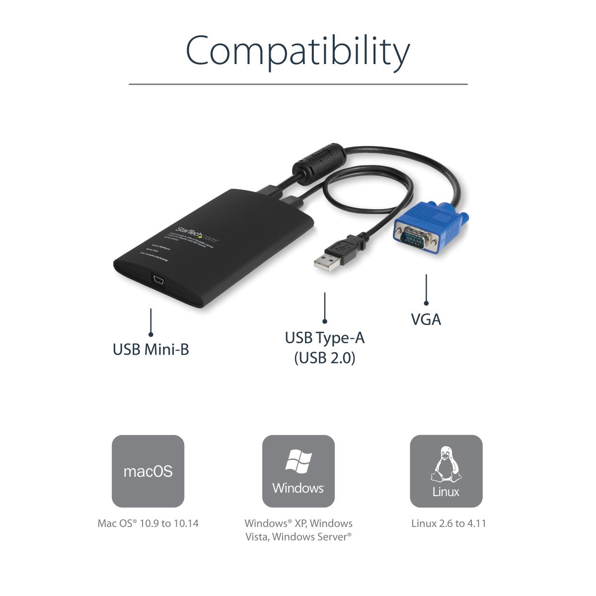 KVM Console To Laptop USB 2.0 Portable Crash Cart Adapter With File Transfer