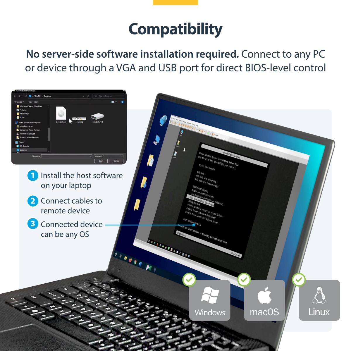 KVM Console To Laptop USB 2.0 Portable Crash Cart Adapter With File Transfer