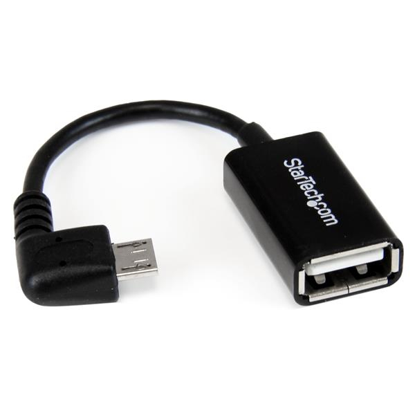Micro USB Male To USB Female Otg Host Cable Right Angle - 5in