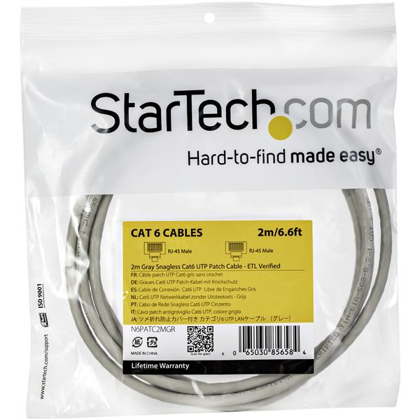 Patch Cable - CAT6 - Utp - Snagless - 2m - Grey