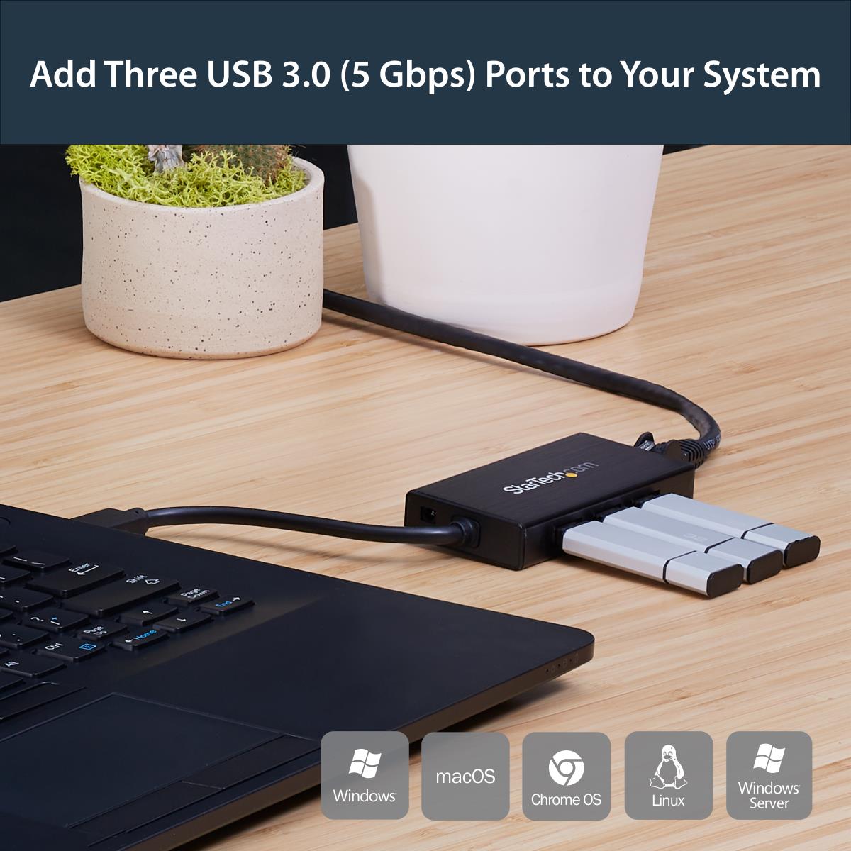 USB 3.0 Hub 3port With Gbe Adapter Nic - Aluminum W/ Cable