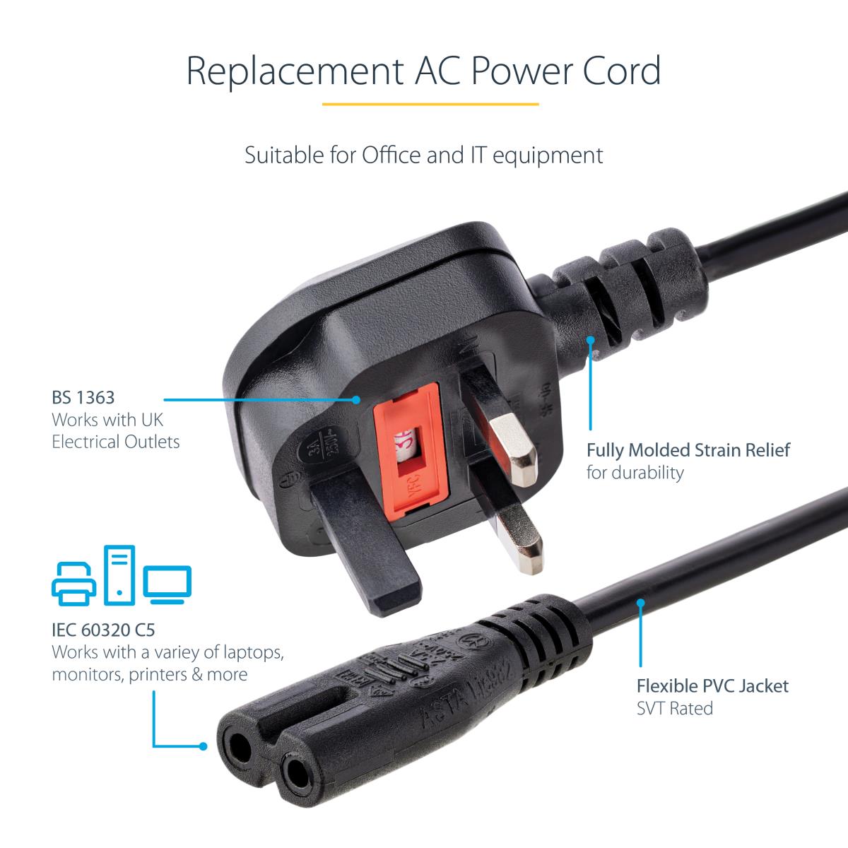 Laptop Power Cord - Uk Plug To Iec320 C7 Power Cord 1m