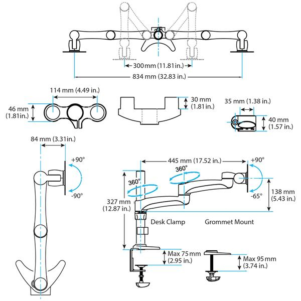 Articulating Dual Monitor Arm - Grommet / Desk Mount With Cable Management & Height Adjust - Dual Mo