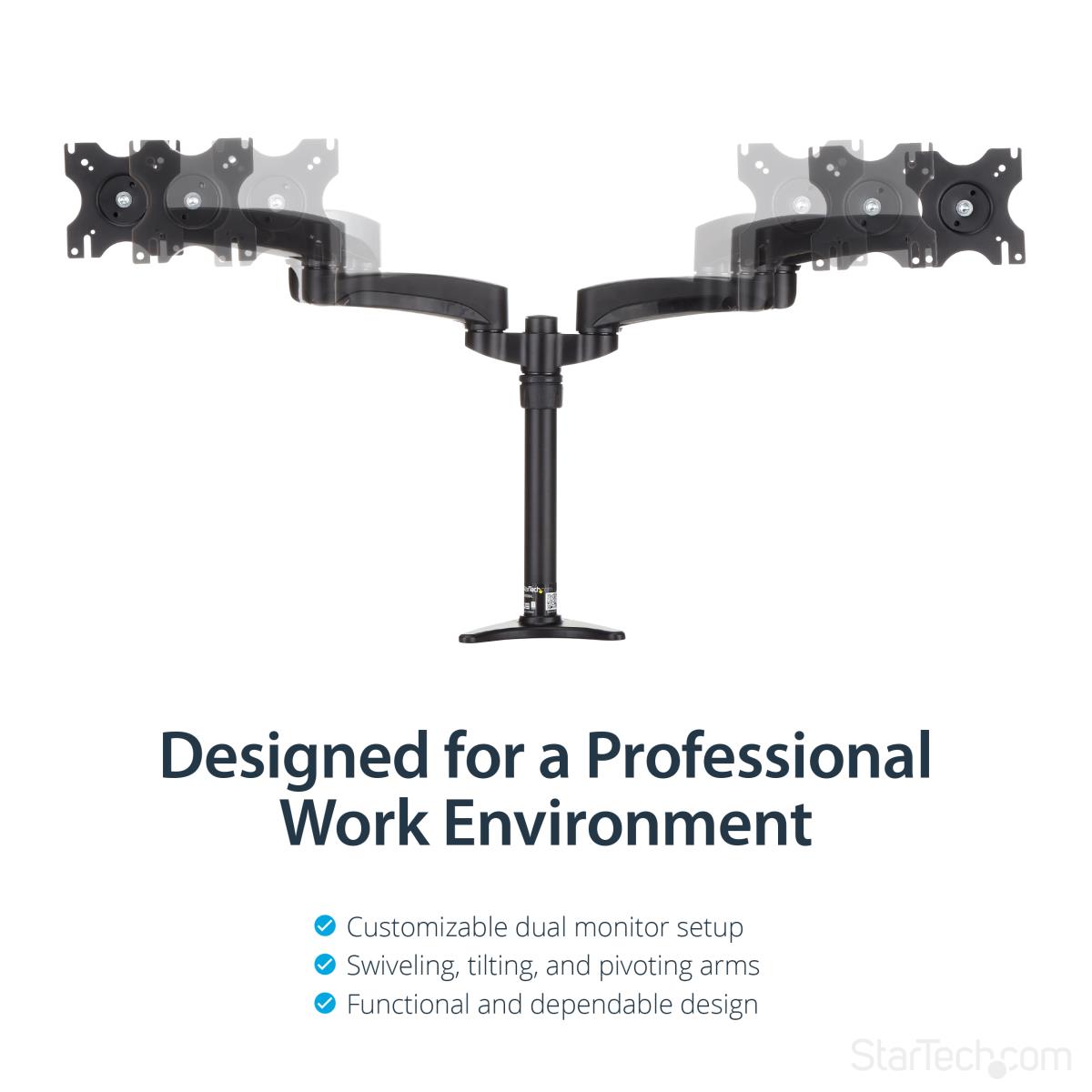 Articulating Dual Monitor Arm - Grommet / Desk Mount With Cable Management & Height Adjust - Dual Mo