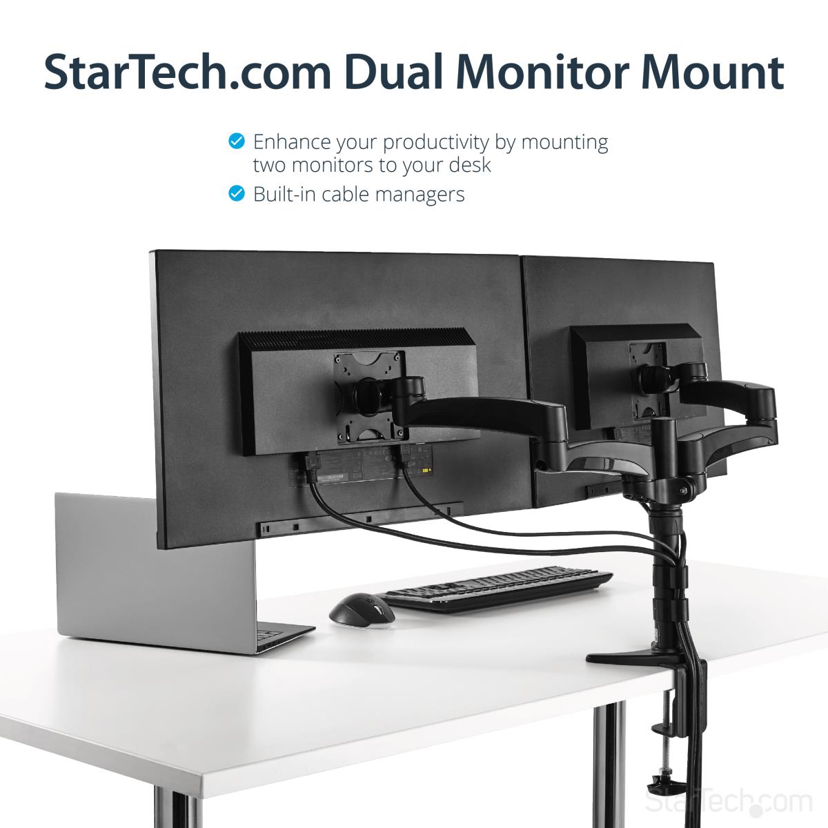 Articulating Dual Monitor Arm - Grommet / Desk Mount With Cable Management & Height Adjust - Dual Mo