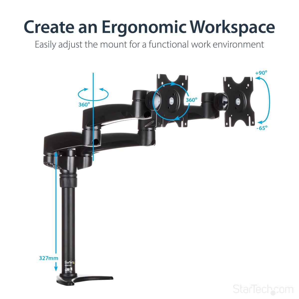 Articulating Dual Monitor Arm - Grommet / Desk Mount With Cable Management & Height Adjust - Dual Mo