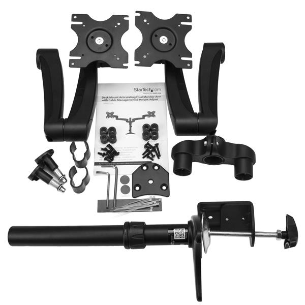 Articulating Dual Monitor Arm - Grommet / Desk Mount With Cable Management & Height Adjust - Dual Mo