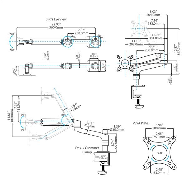 Articulating Monitor Arm - Grommet / Desk Mount With Gas-spring Height Adjust & Cable Management - D