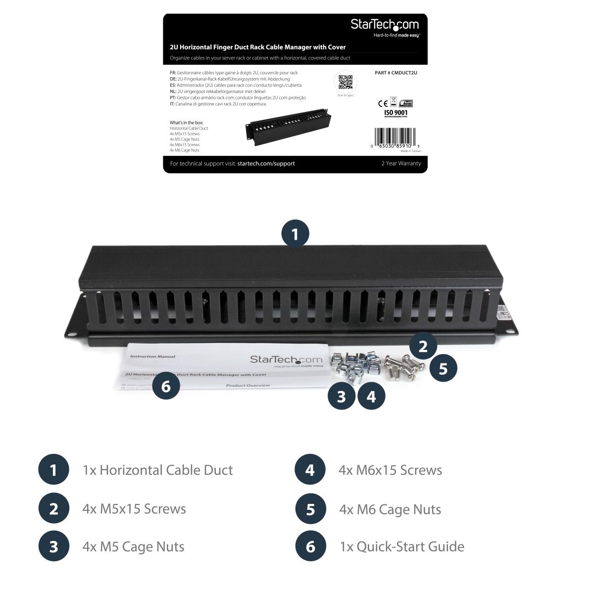 Horizontal Finger Duct Rack Cable Management Panel With Cover 2u