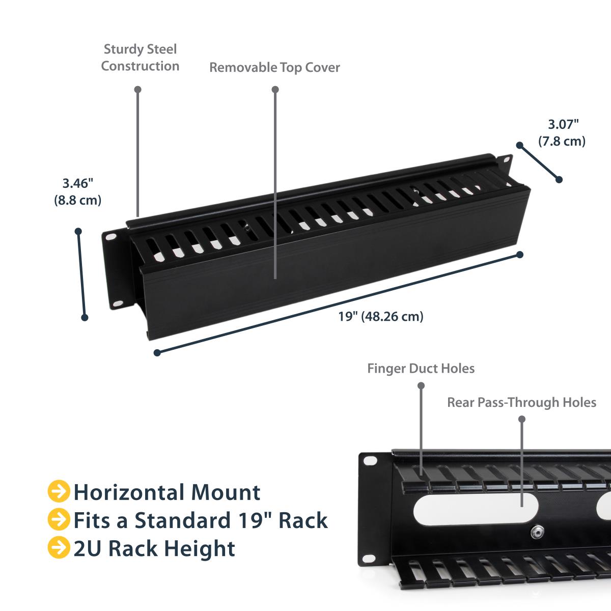 Horizontal Finger Duct Rack Cable Management Panel With Cover 2u
