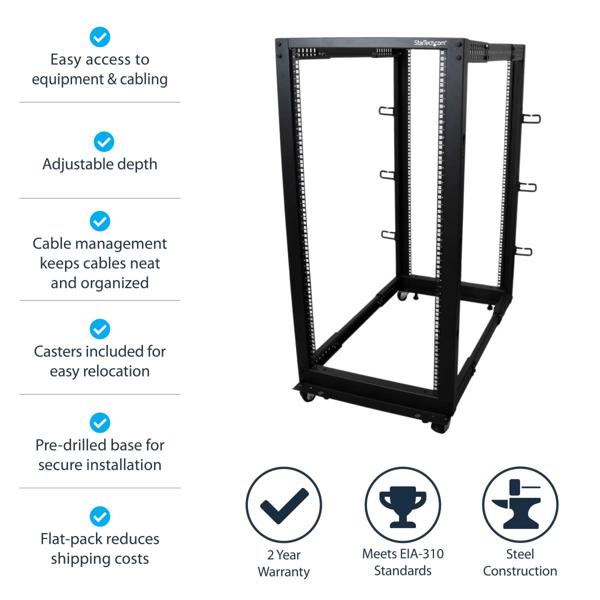 Adjustable Depth 4 Post Open Frame Server Rack Cabinet 25u