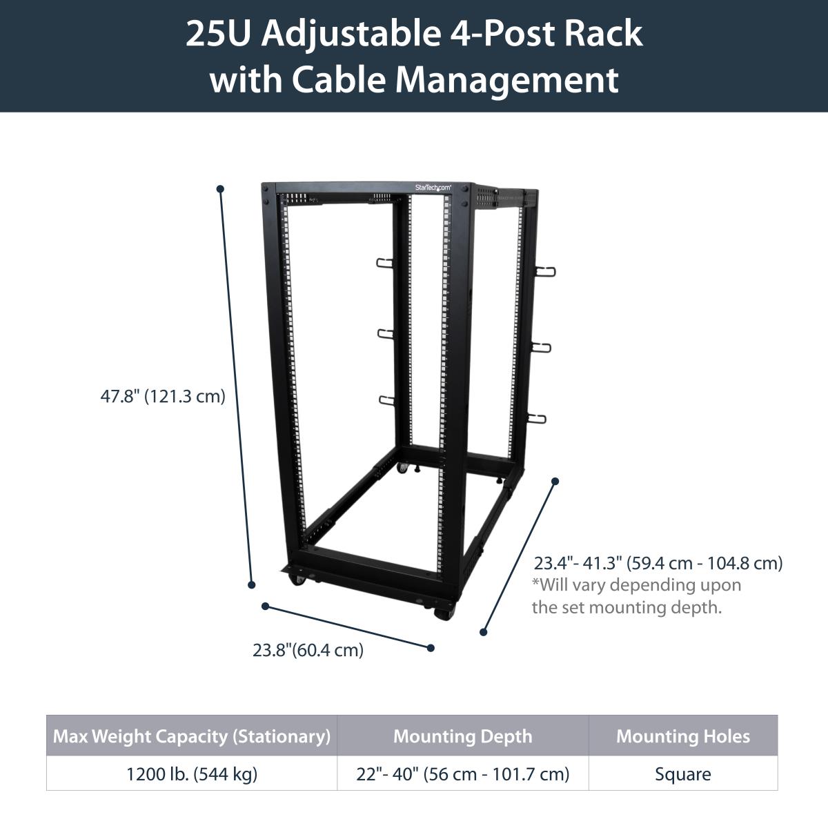 Adjustable Depth 4 Post Open Frame Server Rack Cabinet 25u