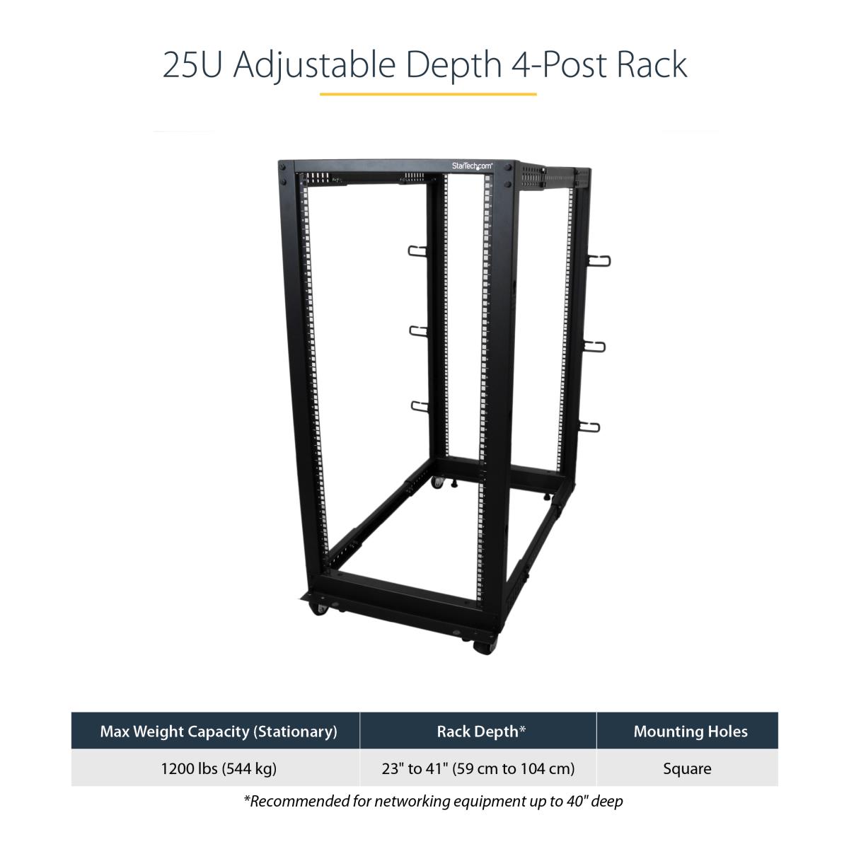 Adjustable Depth 4 Post Open Frame Server Rack Cabinet 25u