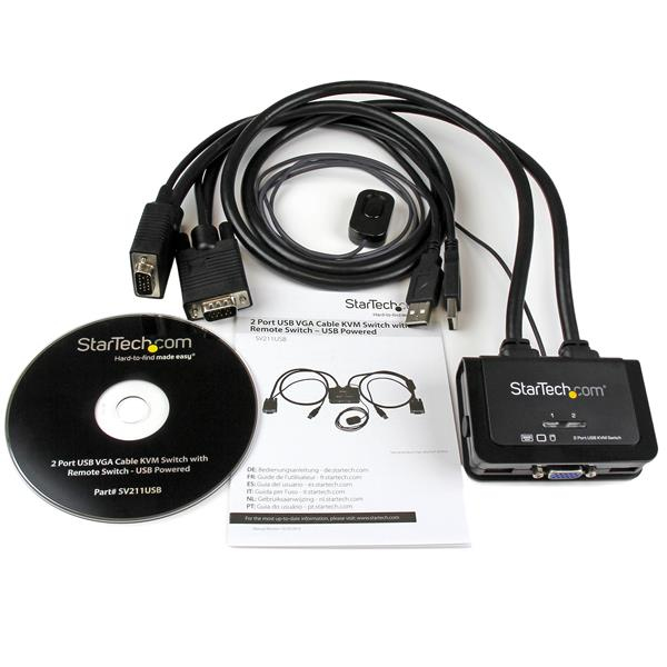 KVM Switch 2 Port USB Vga Cable - USB Powered With Remote Switch