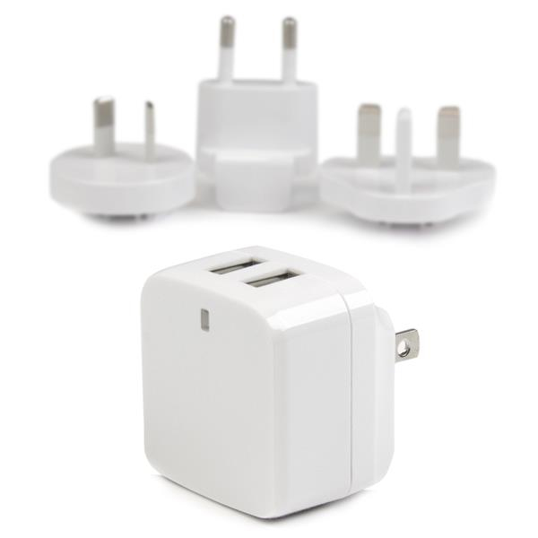 Dual-port USB Wall Charger - International Travel - 17w/3.4a - White