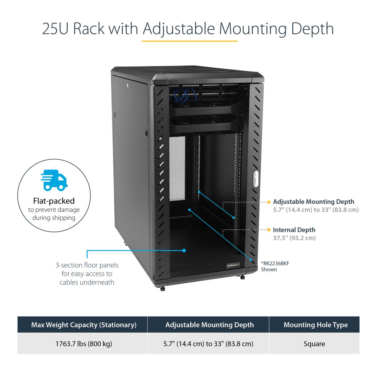 Knock-down Server Rack Cabinet With Casters 25u 36in