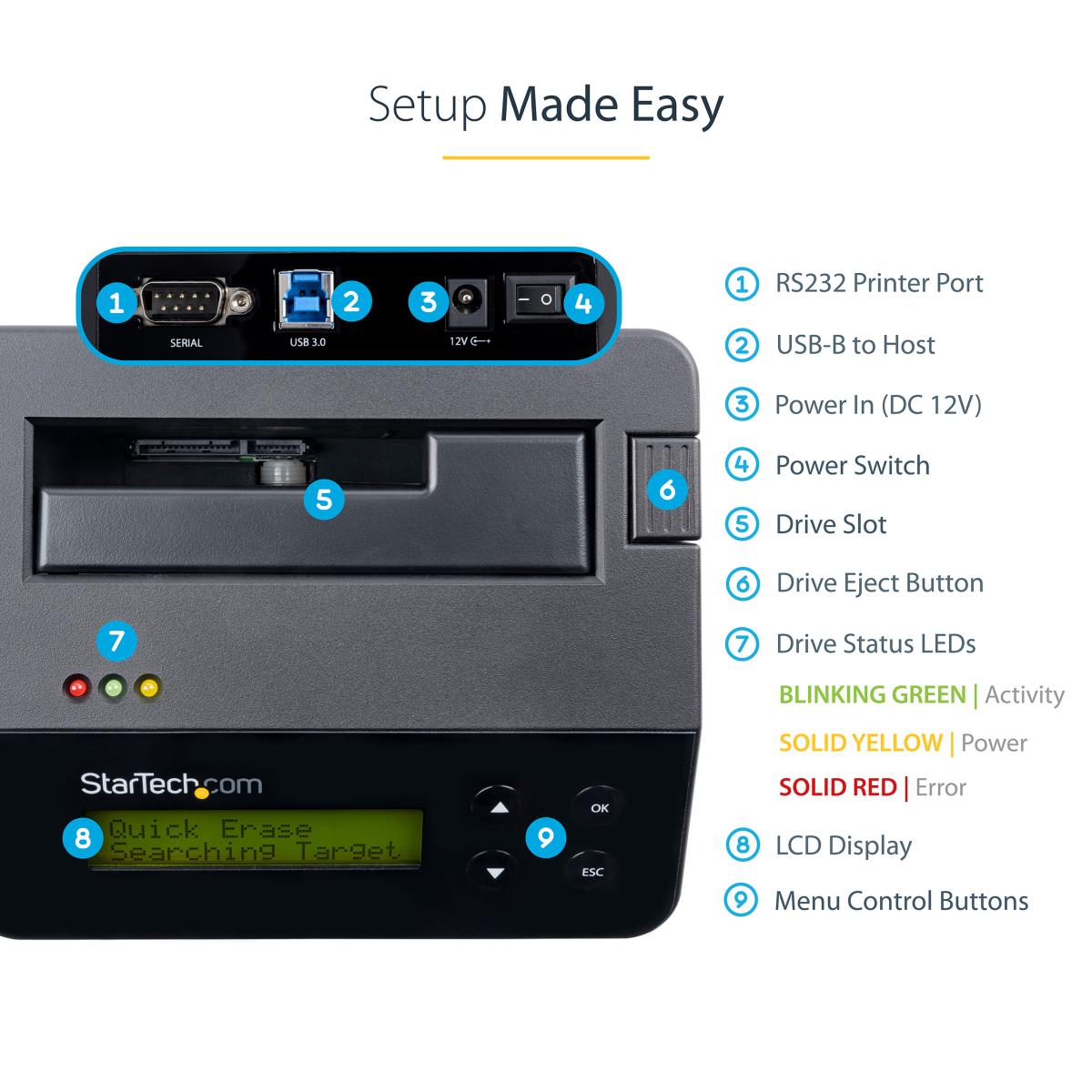 Dock  - Drive Eraser And For 2.5 / 3.5in SATA SSD / HDD - USB 3.0