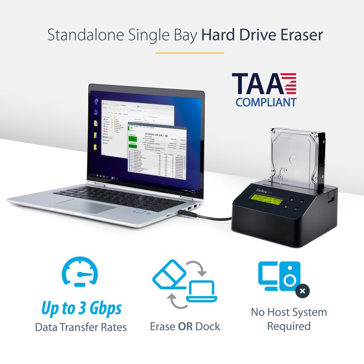 Dock  - Drive Eraser And For 2.5 / 3.5in SATA SSD / HDD - USB 3.0