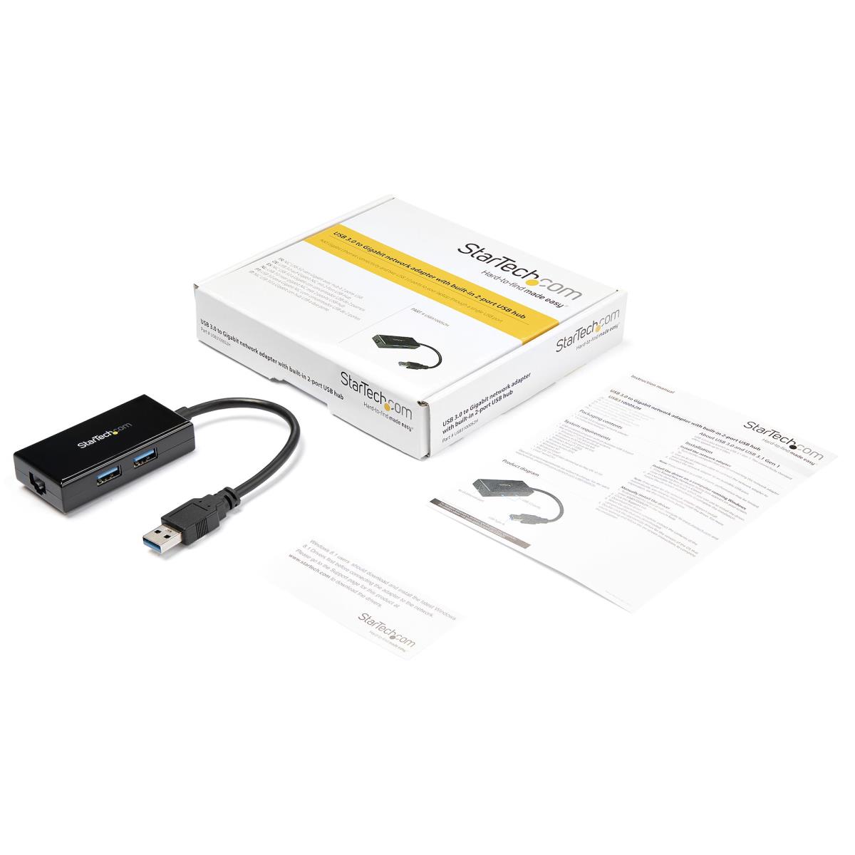 Network Adapter USB 3.0 To Gigabit With Built-in 2-port USB Hub