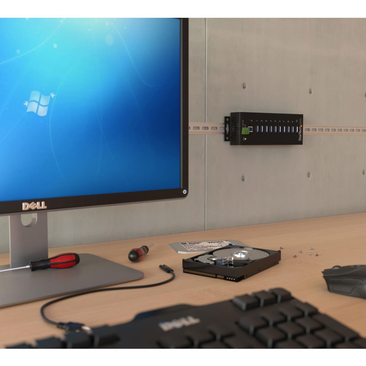 Rugged Metal 10port USB 3.0 Hub Din Rail And Wall-mountable