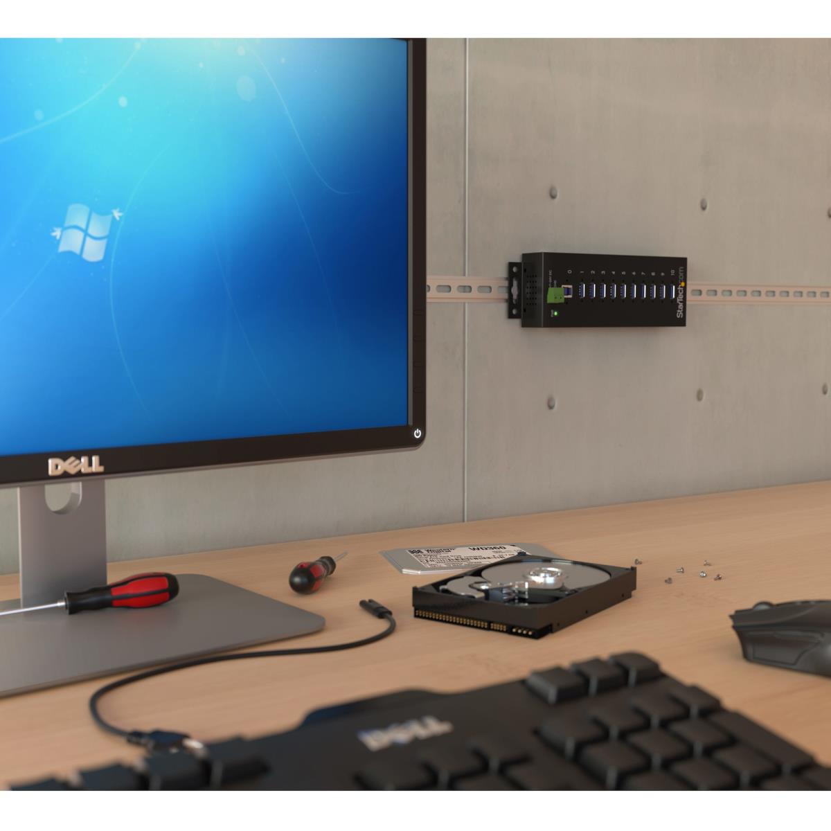 Rugged Metal 10port USB 3.0 Hub Din Rail And Wall-mountable