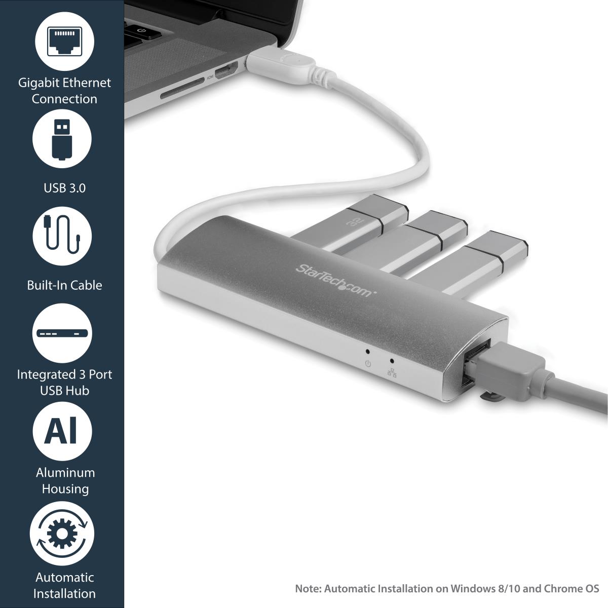 USB Hub 3port With Gigabit Network Adapter Silver