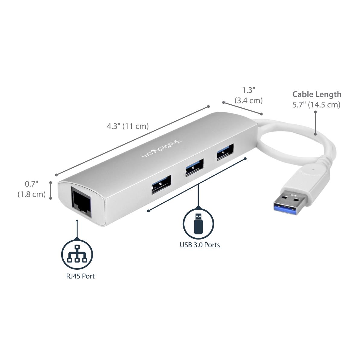 USB Hub 3port With Gigabit Network Adapter Silver
