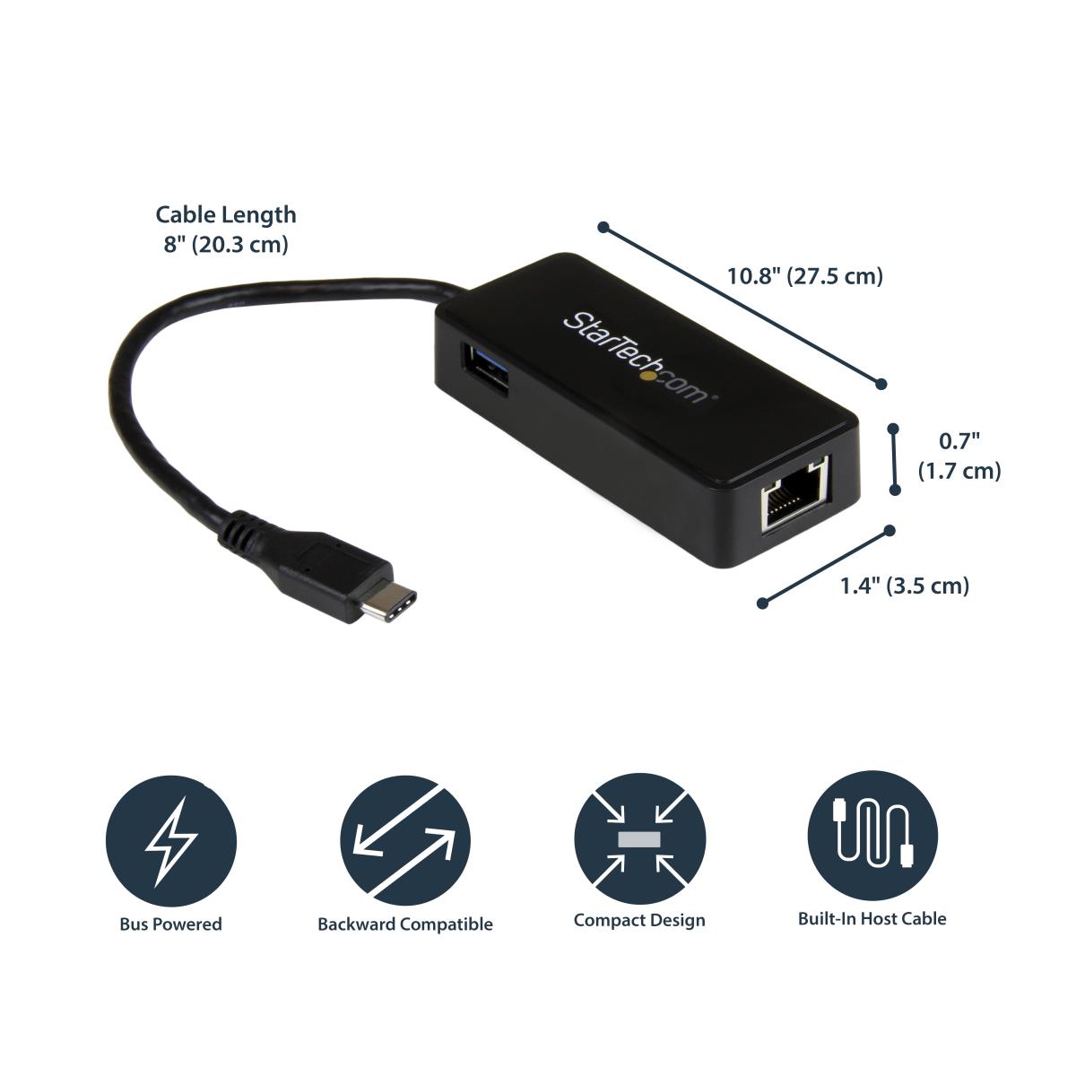 USB-C To Gigabit Network Adapter With Extra USB 3.0 Port