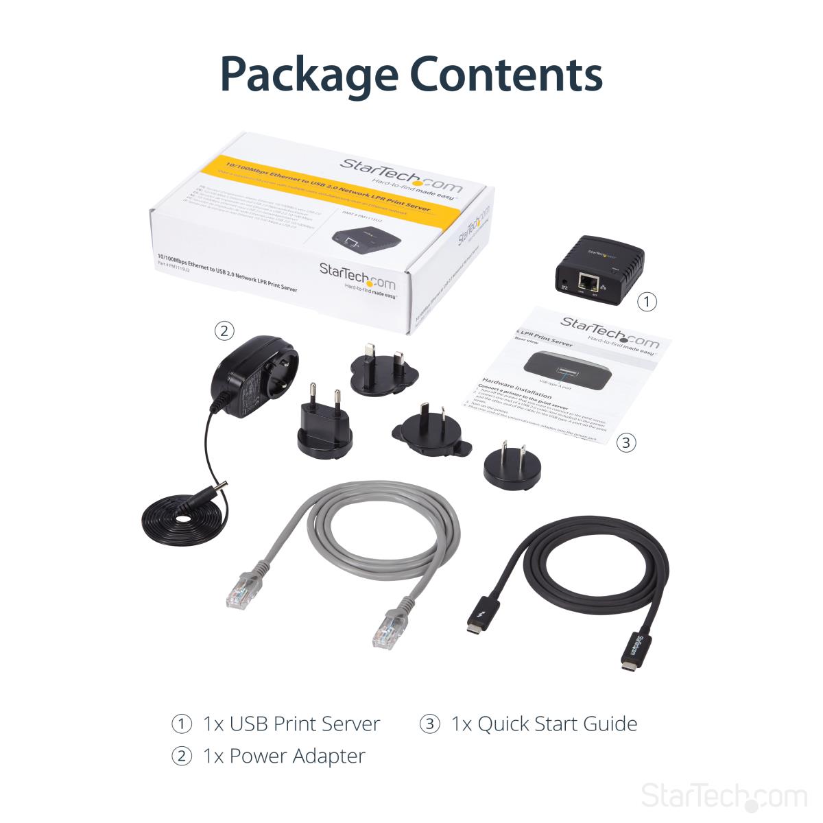 Network Low Profiler Print Server 10/100mbps Ethernet To USB 2.0