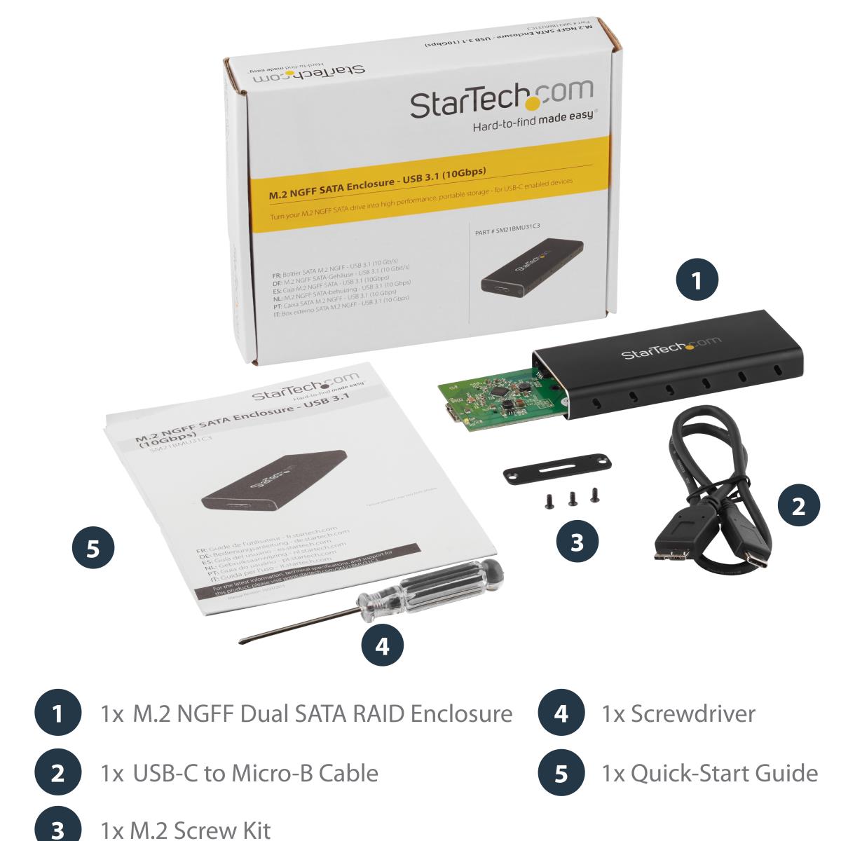Portable M.2 Ngff SATA Enclosure - USB 3.1 (10gbps) With USB-c Cable
