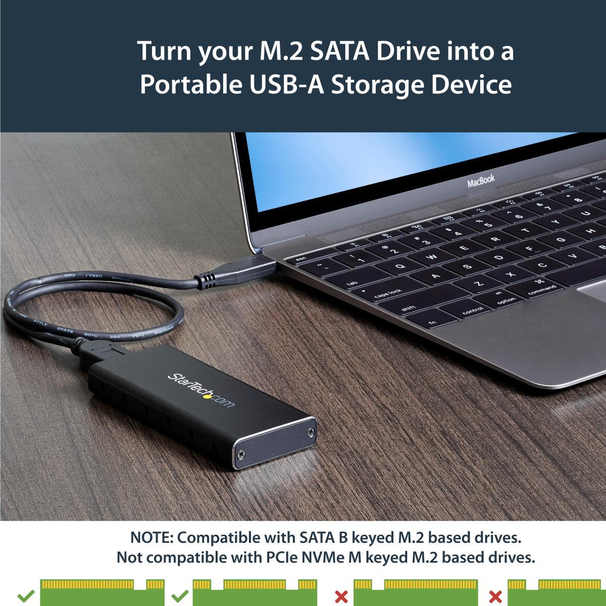 Portable M.2 Ngff SATA Enclosure - USB 3.1 (10gbps) With USB-c Cable
