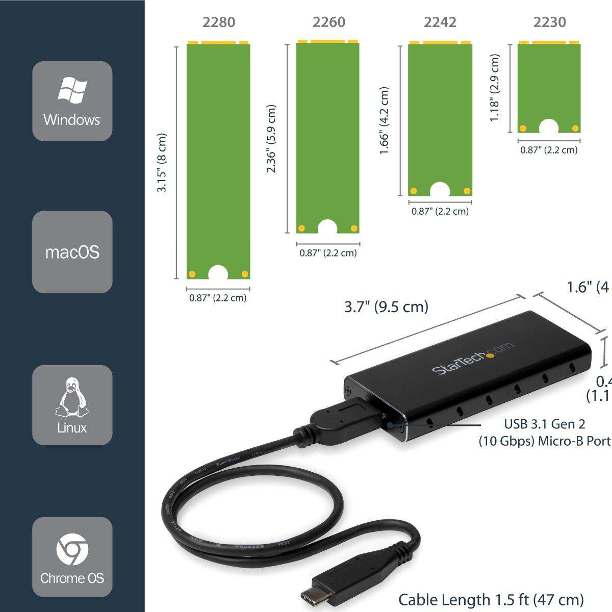 Portable M.2 Ngff SATA Enclosure - USB 3.1 (10gbps) With USB-c Cable