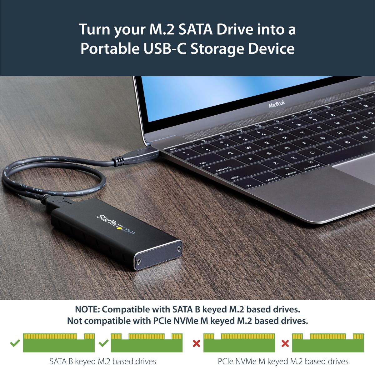 Portable M.2 Ngff SATA Enclosure - USB 3.1 (10gbps) With USB-c Cable