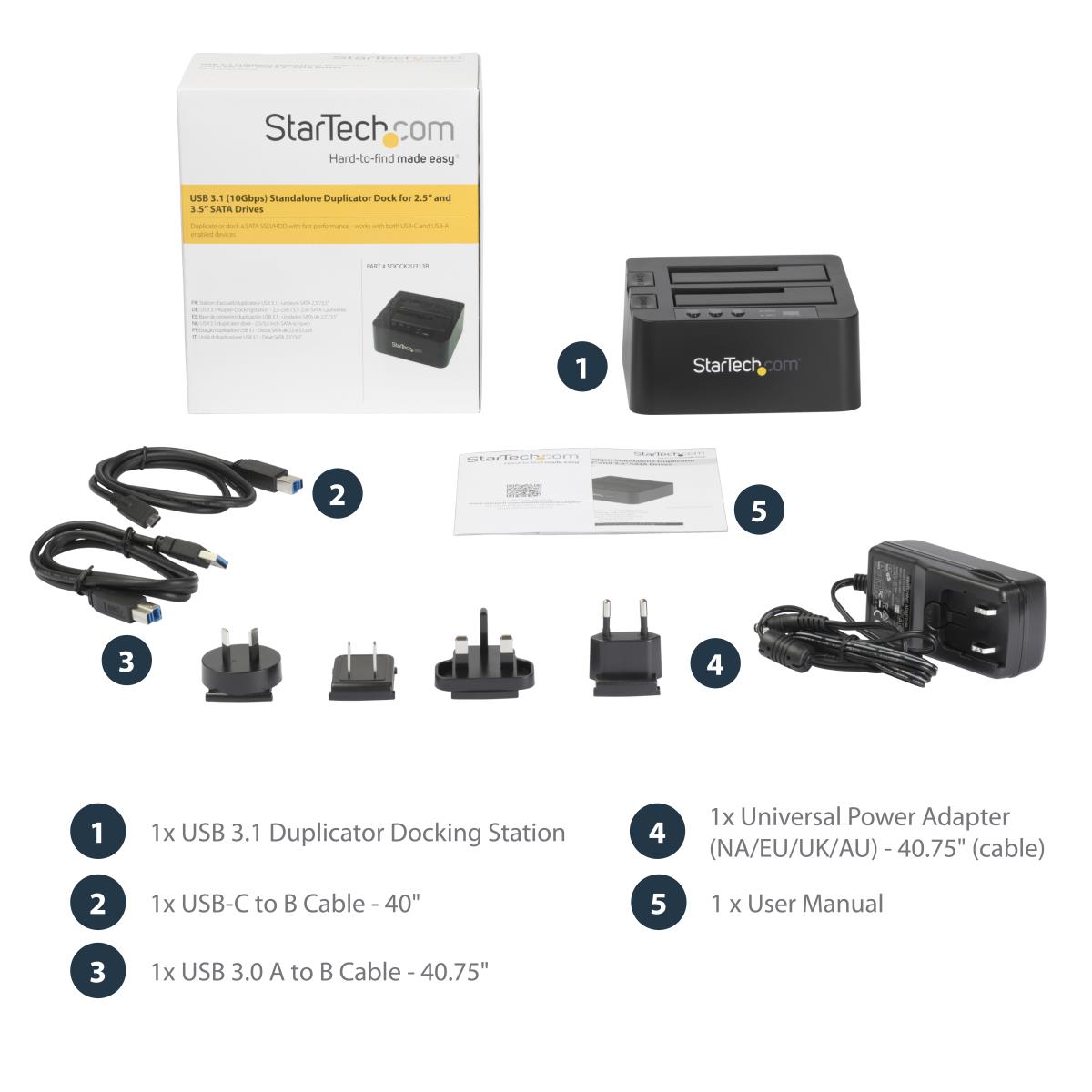 Dock - Standalone Duplicator USB 3.1 (10gbps) For 2.5in & 3.5in SATA SSD/HDD Drives - HDD Cloner