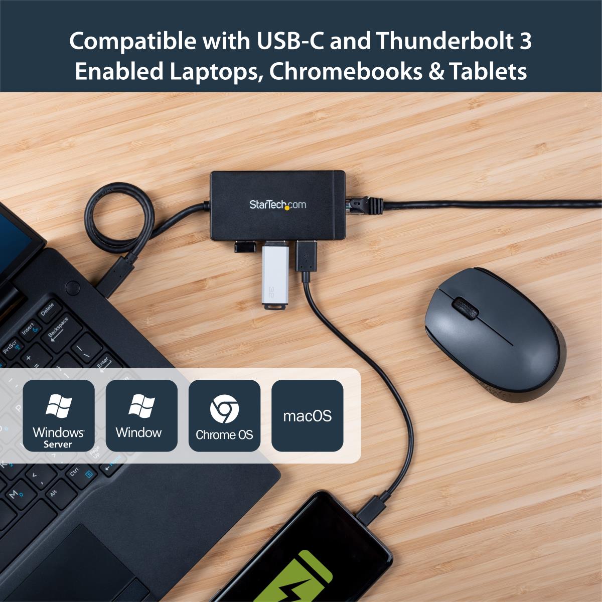 Hub Plus 3-port USB 3.0 Gigabit Ethernet - USB-C - Includes Power Adapter Black
