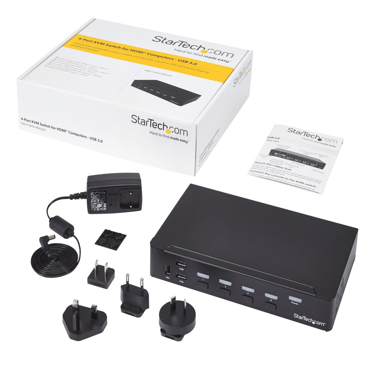 KVM Switch Hdmi - 4-port KVM Built-in USB 3.0 Hub-1080p