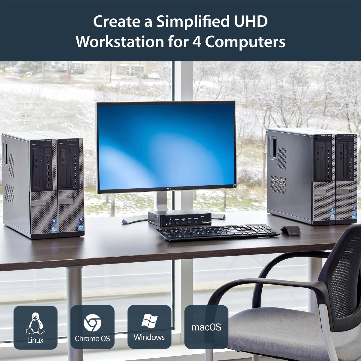KVM Switch - DisplayPort 4-port Built-in USB 3.0 Hub-4k