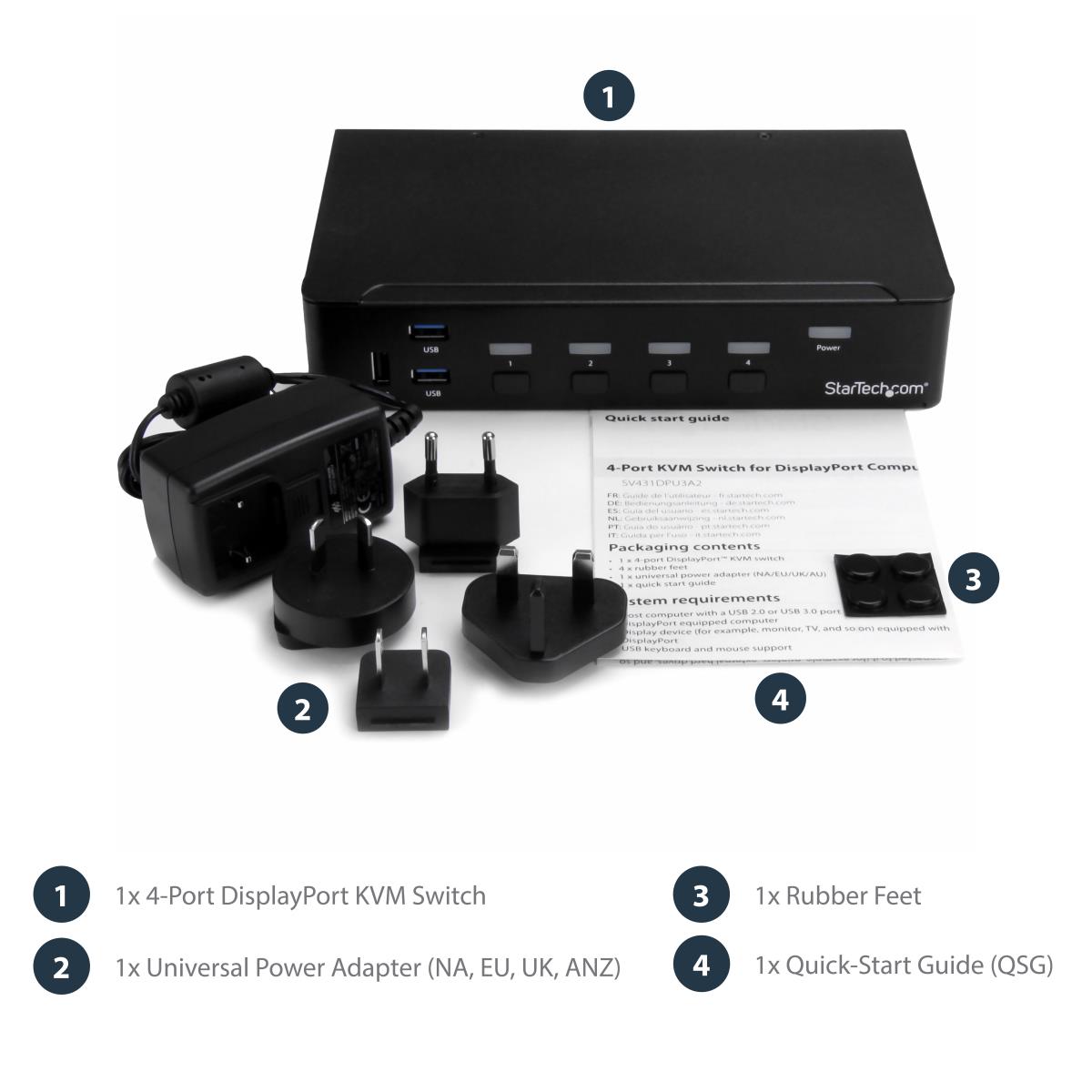 KVM Switch - DisplayPort 4-port Built-in USB 3.0 Hub-4k