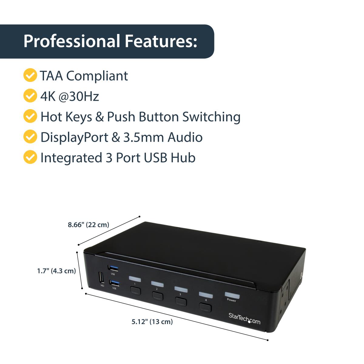 KVM Switch - DisplayPort 4-port Built-in USB 3.0 Hub-4k