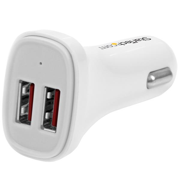 Dual Port USB Car Charger - High Power (24w/4.8a) White
