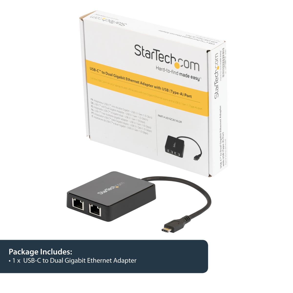 USB-c To Dual Gigabit Ethernet Adapter With USB (type-a) Port