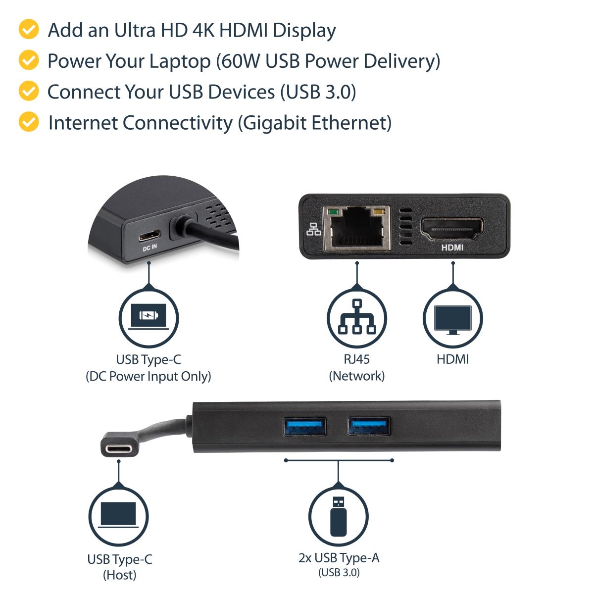 USB-c Multifunction Adapter For Laptops - Power Delivery - 4k Hdmi - Gbe - USB 3.0 - USB Type-