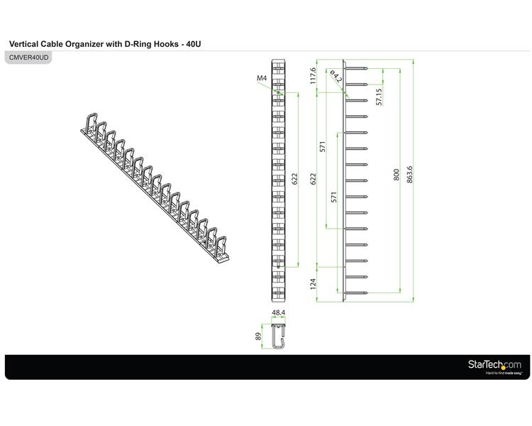 Vertical Cable Organizer With D-ring Hooks - 0u - 6ft